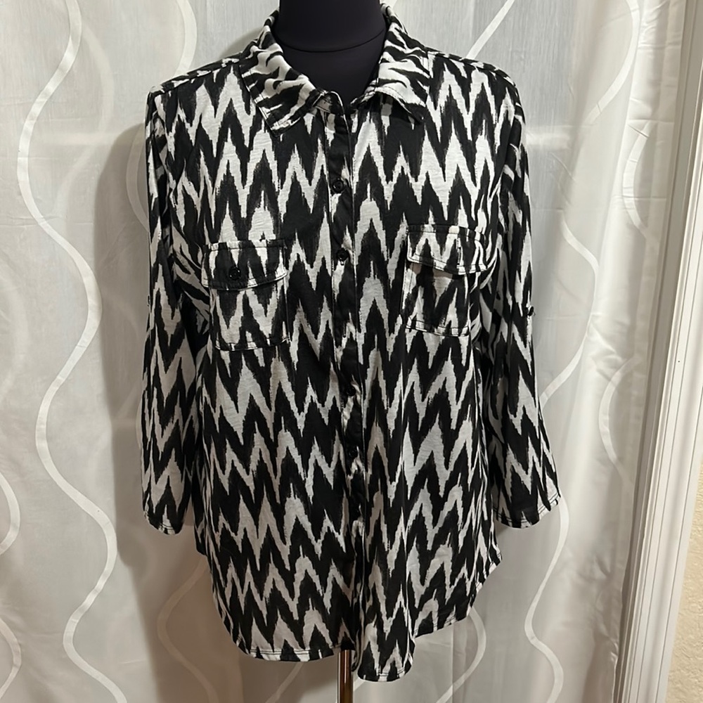 French Laundry, Black & White, Button Down, Long Sleeve Top, Size 1X